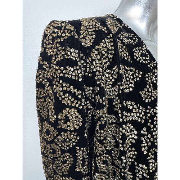 Vintage Glam Sequin Jacket Womens 8 Black Gold Glitter Staburst 80s Pat Richards - Picture 2 of 16